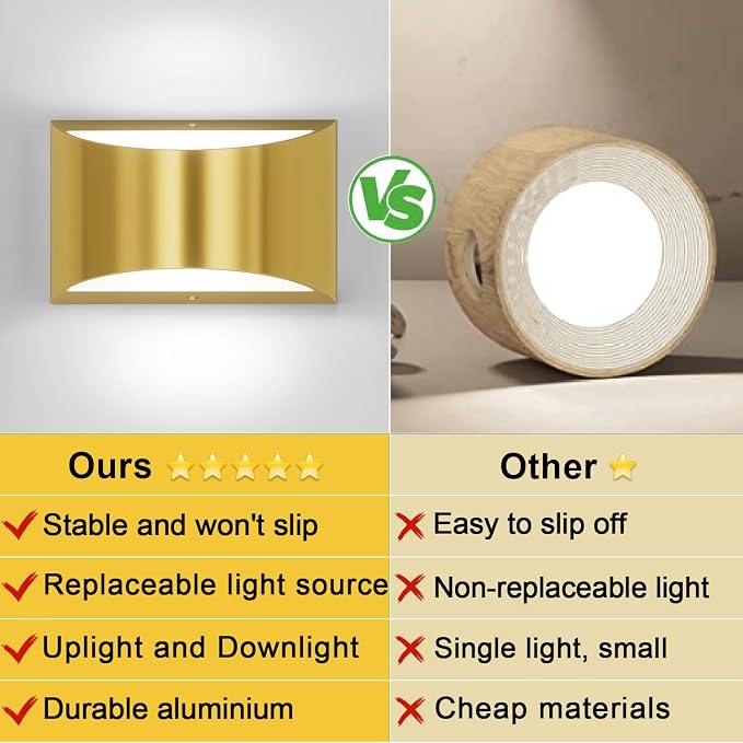 Aipsun Brushed Brass Wall Sconce Indoor Wall Lights Hardwired 1 Pack Up and - Image 7