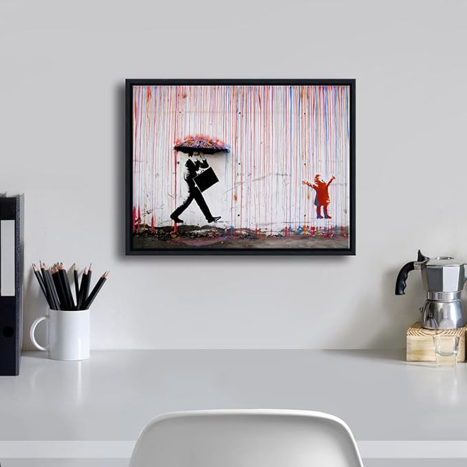 Wieco Art Framed Banksy Raining Day or Colorful Graffiti Street Famous Canvas - Image 4