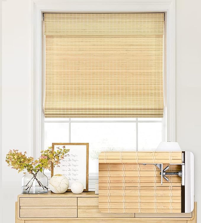 LazBlinds No Tools No Drill Cordless Bamboo Roman Shades, Privacy Window by LazBlinds