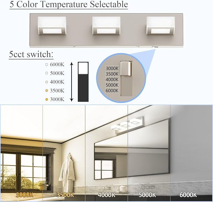Ralbay 5 Color Temperature Brushed Nickel Bathroom Vanity Lights Dimmable - Image 2