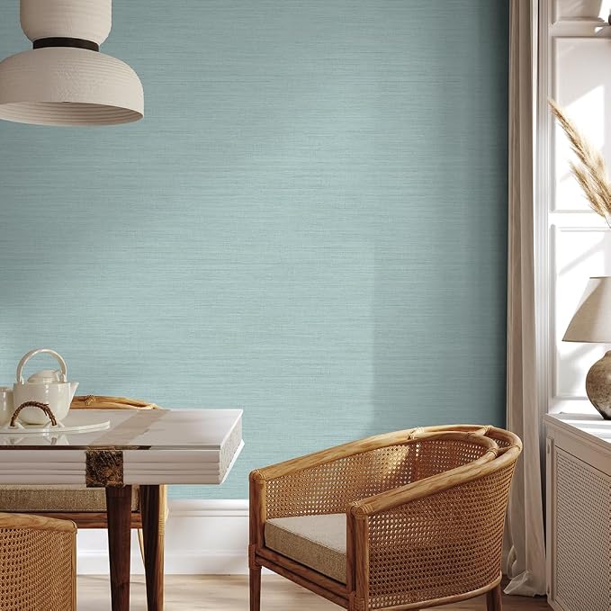 Tempaper Textured Seaglass Green Horizontal Faux Grasscloth Removable Peel and - Image 4