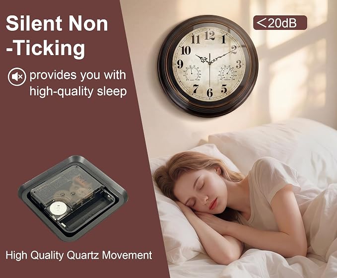 Vintage Wall Clock 16 Inch Quartz Silent Non-Ticking Analog Clock - Image 4