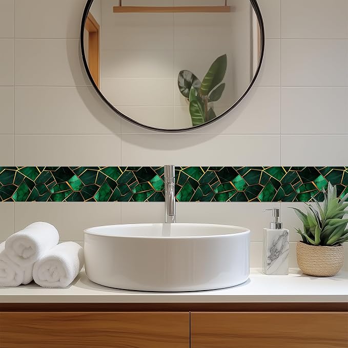 HOMETITUTE Wallpaper Border Peel and Stick Wall Border Emerald Tile Geometric - Image 7