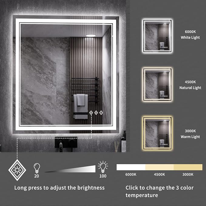 LED Bathroom Mirror, 28x32 Inch Gradient Front and Backlit LED Vanity Mirror - Image 5