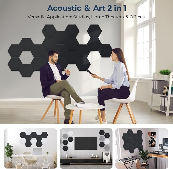 12 Pack Hexagon Acoustic Panels, Self-Adhesive Acoustic Wall Panels - Image 5
