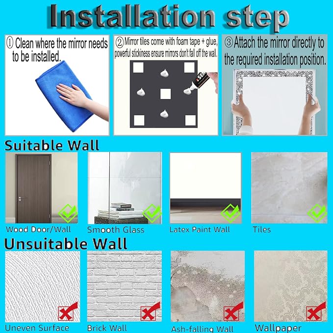 Crush Diamond Mirrors Wall Decor 6inch Mirror Tiles - Image 6
