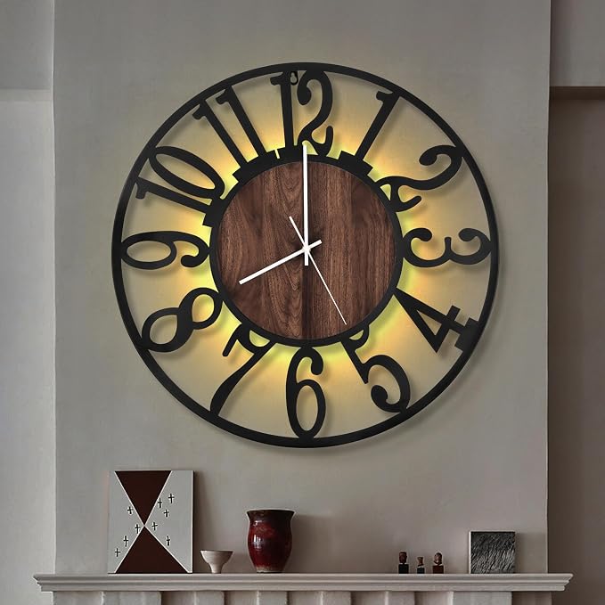 LEIKE Large LED Wall Clocks, Non Ticking, Battery Operated Rustic Round Modern by LEIKEWALLCLOCK
