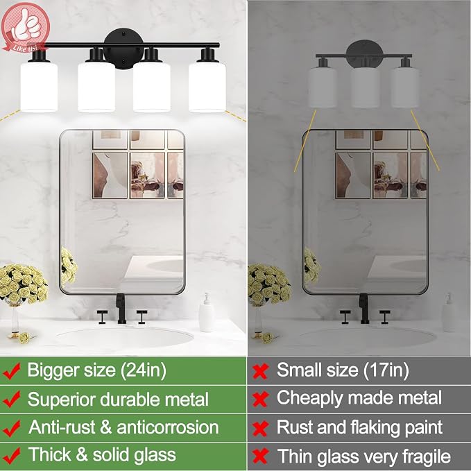 Zarbitta 4-Light Bathroom Light Fixtures, Bathroom Wall Lamp - Image 3