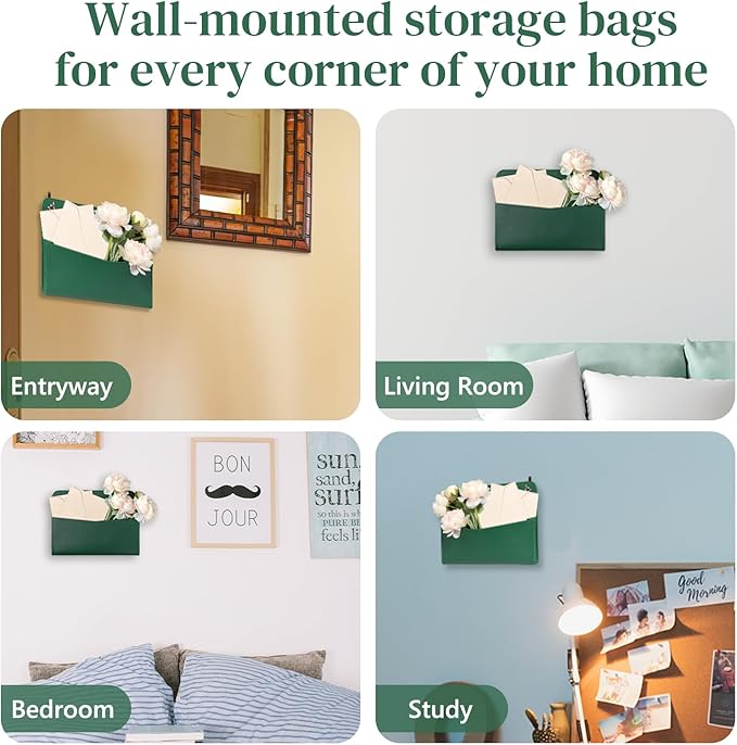 Wall Mount Green Faux Leather PU Leather Mail Holder Letter Holder Stylish Wall - Image 5