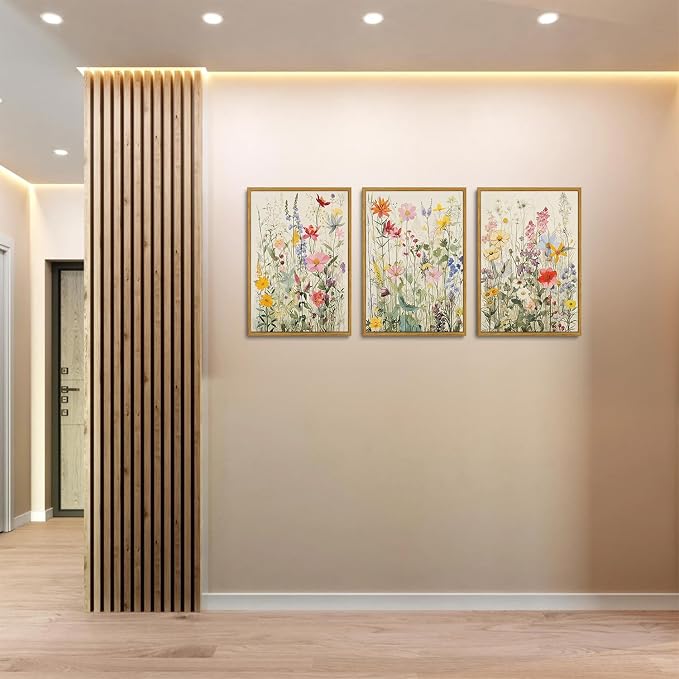 KISSFOX 3 Piece Watercolor Wildflower Botanical Framed Wall Art Colorful Floral - Image 4