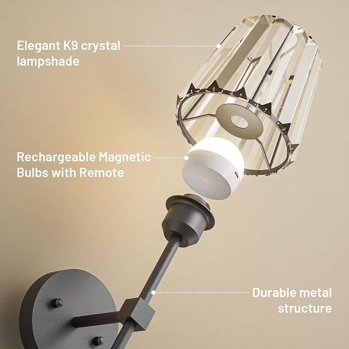 Crystal Battery Operated Wall Sconces Set of 2, 12 RGB and 3CCT Dimmable Wall - Image 9