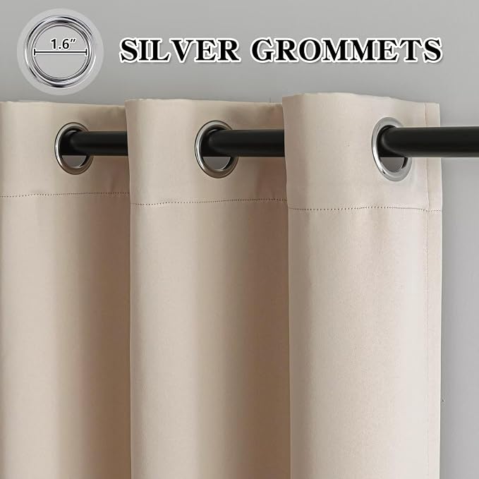 IGEMAEVE Beige Curtains 84 Inch Length 2 Panels Set, Light Filtering Curtains - Image 3