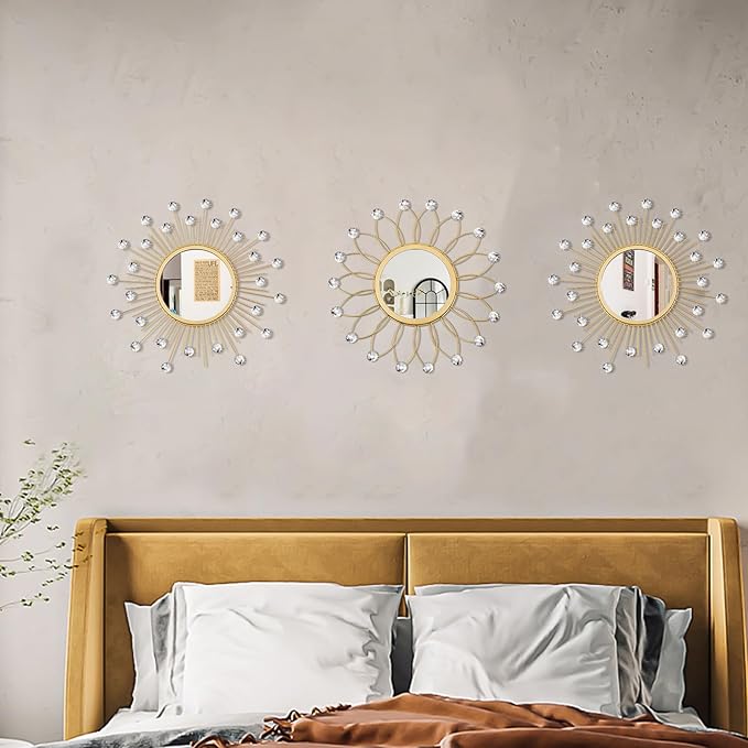 3 Pack Metal Mirrors for Wall Sunburst Wall Mirrors Home Décor Decorative - Image 7