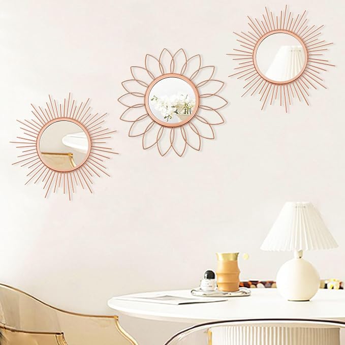 3 Pack Metal Mirrors for Wall Sunburst Wall Mirrors Home Décor Decorative - Image 2