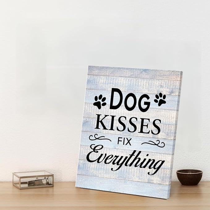 Funny Farmhouse Dog Canvas Wall Art Decor Dog Kisses Fix Everything Rustic Sign - Image 6