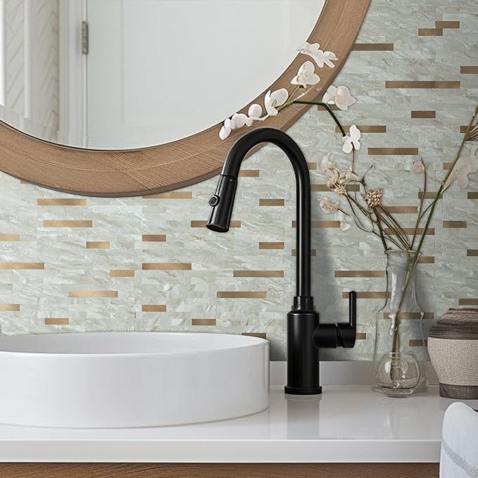 AULIGET 2 Sheets Faux Stone Peel and Stick Backsplash, Light Brown Marble Look - Image 3