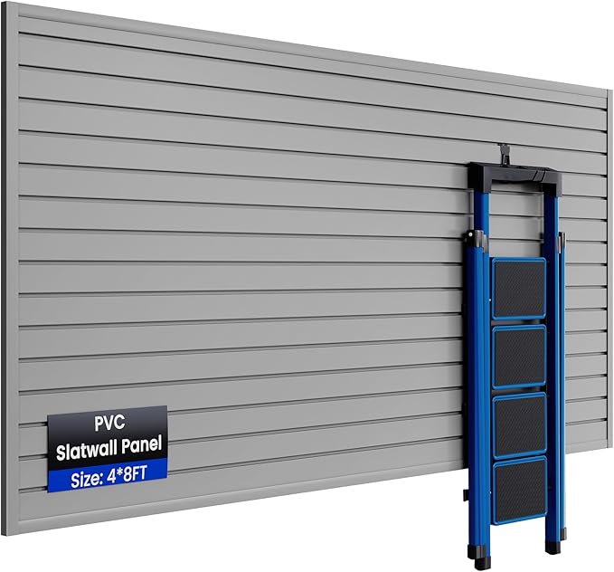 SMARTSTANDARD Heavy Duty PVC Slatwall Panels 4x8 ft, Interlocking Garage Wall by SMARTSTANDARD