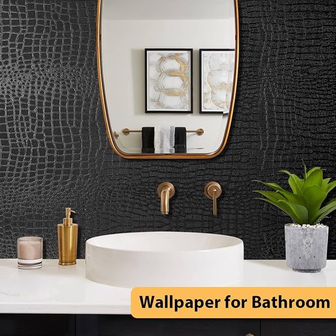 Arthome 17"×120" Black Crocodile Peel and Stick Wallpaper, Charcoal Black - Image 4