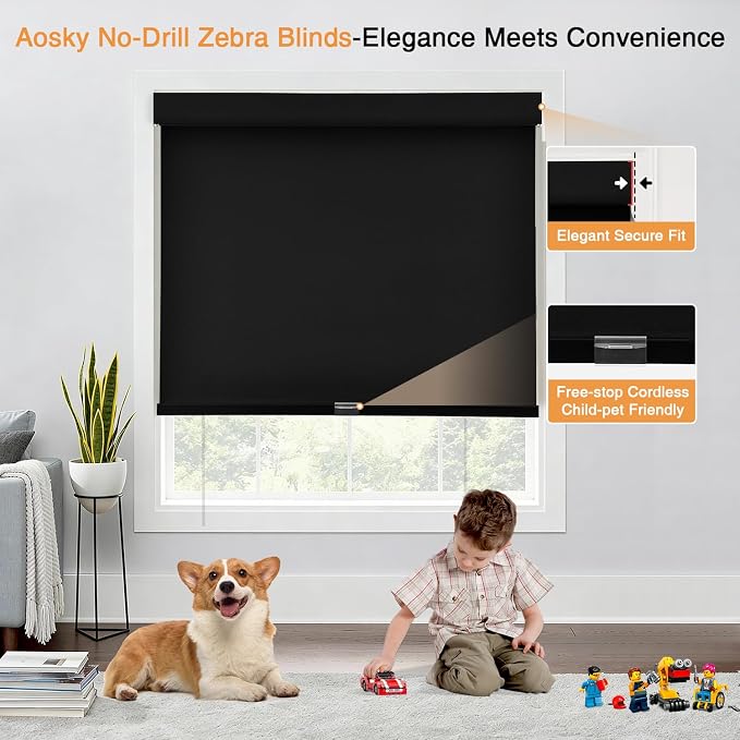 AOSKY No Drill Cordless Blackout Roller Shades - Image 3
