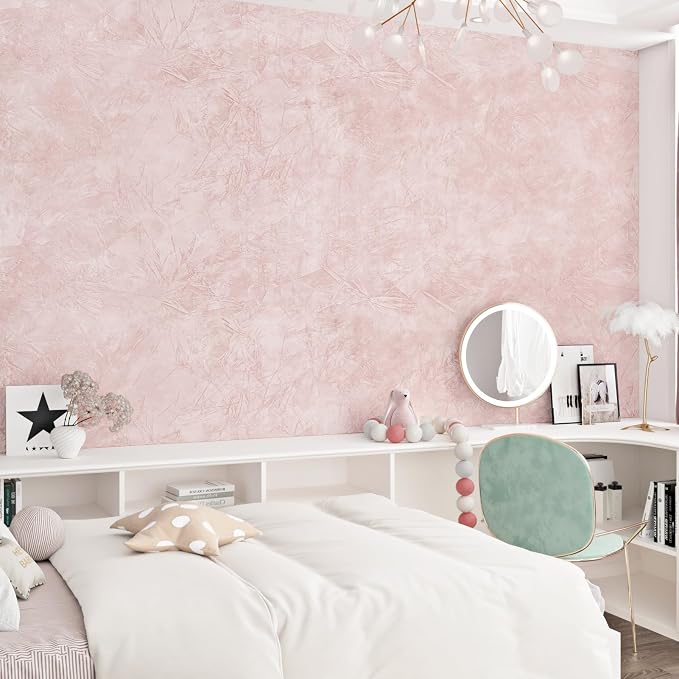 Wallercity Flocking Fabric Wallpaper Floral Leaves Pink Velvet Wallpaper Peel - Image 8