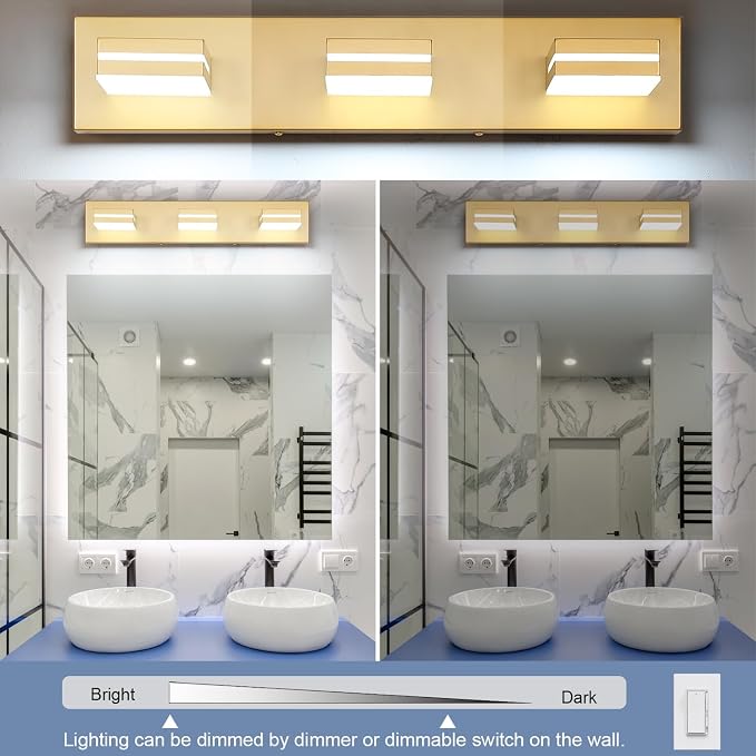SineRise LED Modern Bathroom Vanity Light Fixtures, Matte Gold Modern Acrylic - Image 5