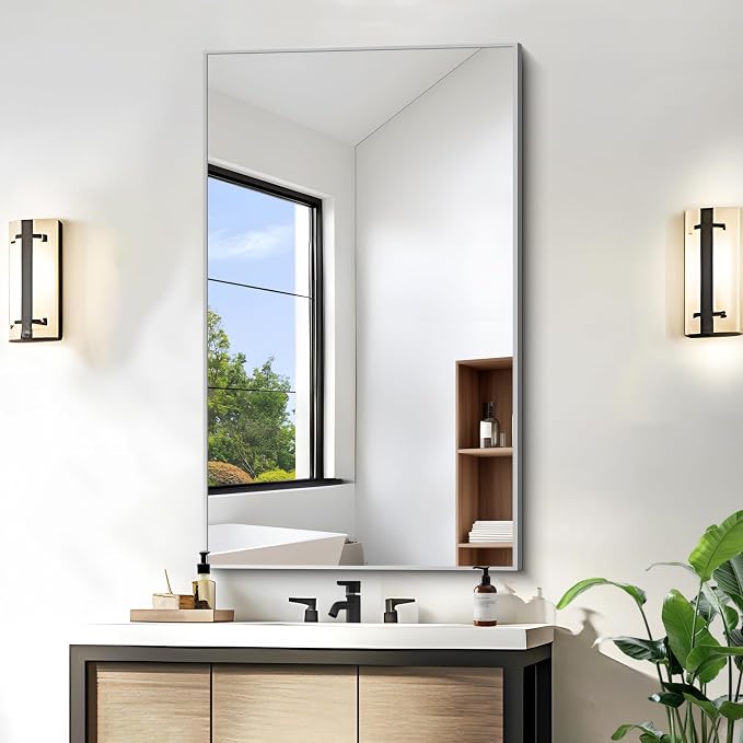 KOCUUY Silver Framed Mirror, HD Tempered Glass, Anti-Rust Frame, Modern Design by KOCUUY