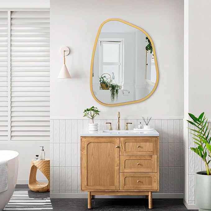 Large Asymmetrical Wall Mirror Irregular Wood Frame Modern Unique Wall-Mounted - Image 6