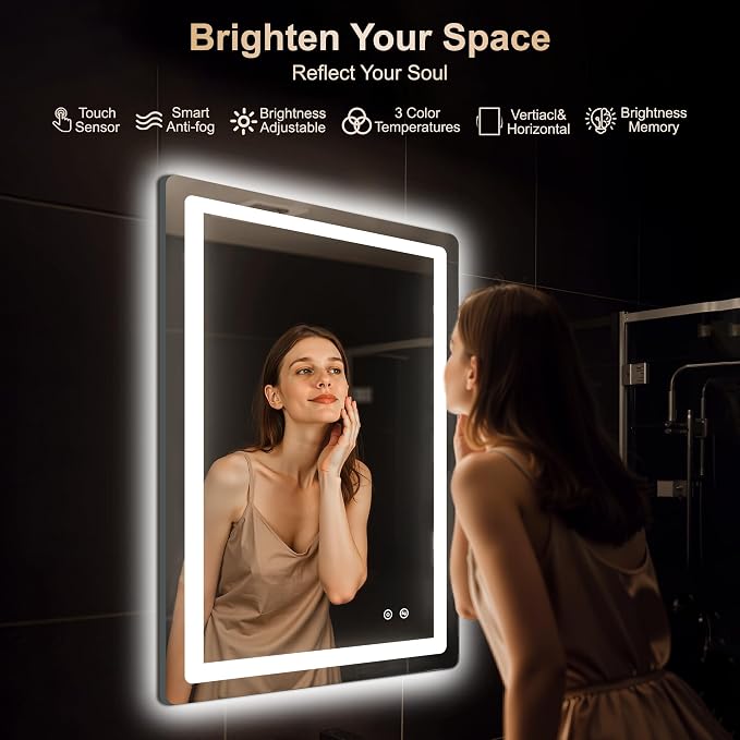 Delma LED Bathroom Mirror with Lights, 32x24 Vanity Mirror - Image 2