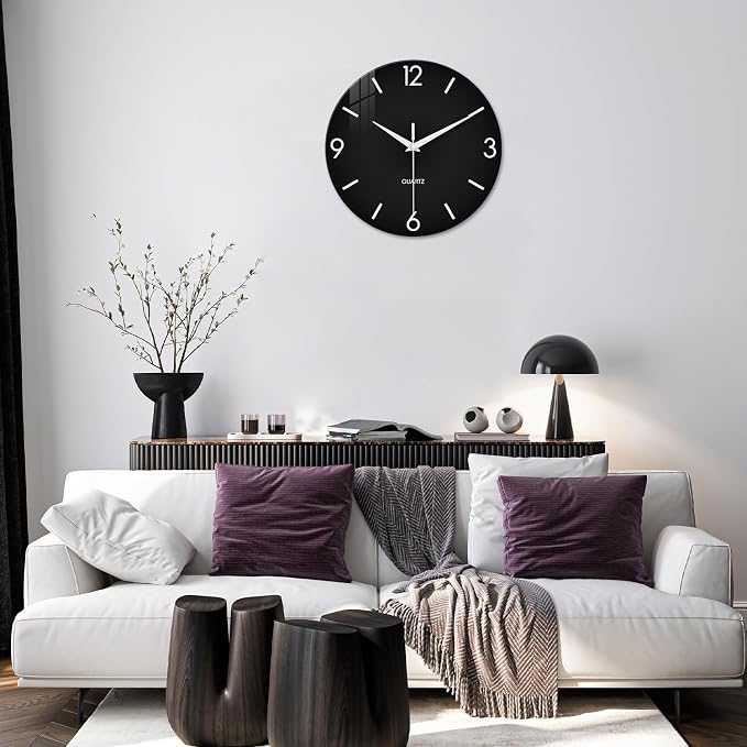 XFM Black Simple Wall Clock14 Inch Kitchen Wall Clocks Battery Operated - Image 3