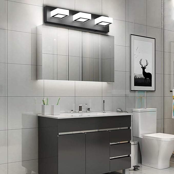 Ralbay Black Bathroom Vanity Lights 3 Lights Acrylic Modern LED Black Vanity - Image 3