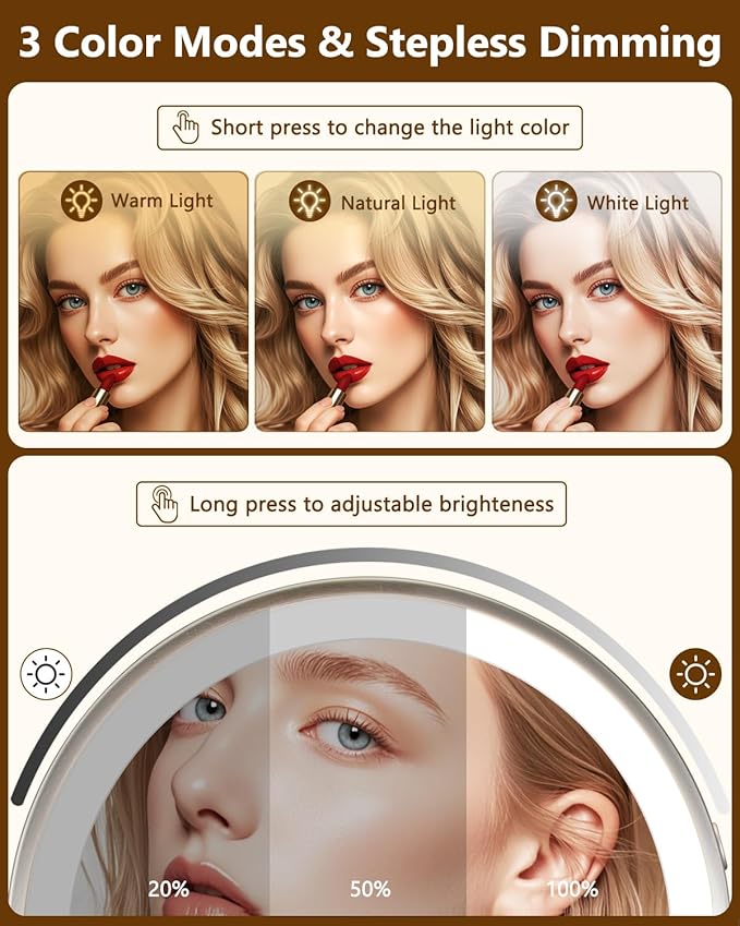 DECLUTTR 9" Wall Mounted Lighted Makeup Mirror, Rechargeable 1X/20X Magnifying - Image 2