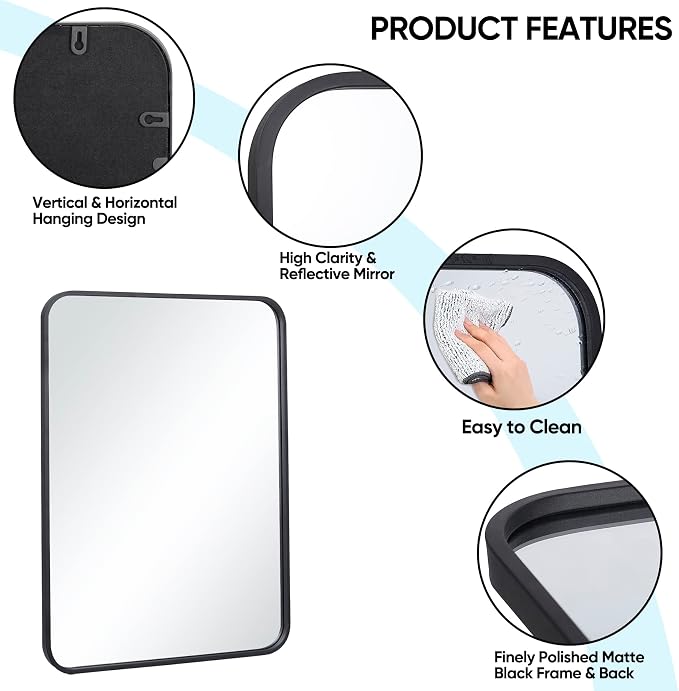 ZenStyle Black Metal Framed Rectangular Wall Mirror 22" x 30" Bathroom Mirror - Image 6