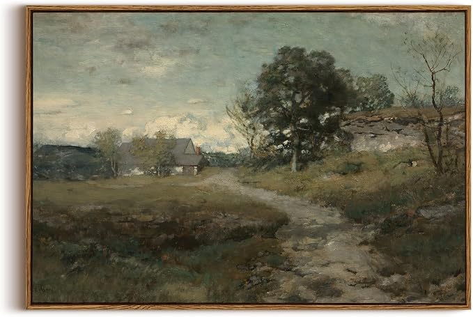 OIQArtOIQ Framed Vintage Landscape Wall Art French Country Cottage Natural by OIQArtOIQ