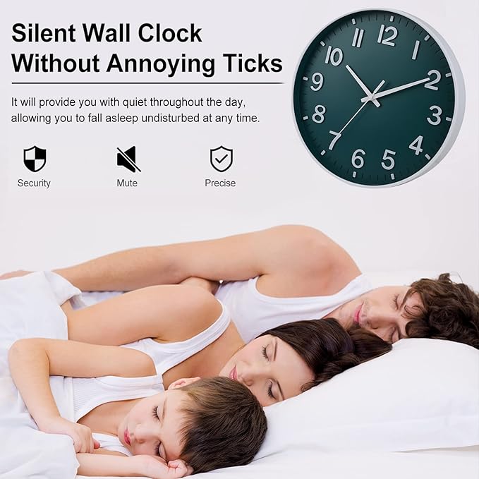 HZDHCLH Green Wall Clocks Battery Operated, 12 inch Silent Non Ticking Modern - Image 5