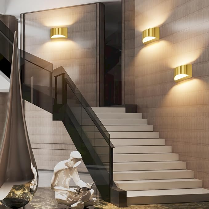 Aipsun 2 Pack Brushed Gold Wall Sconce Indoor Wall Lights Hardwired Up and Down - Image 3