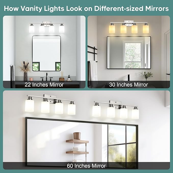 Ascher Bathroom Light Fixtures, 4-Light Vanity Light Over Mirror, Brushed - Image 6