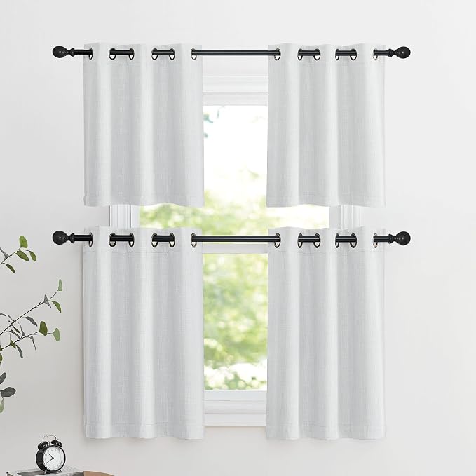 NICETOWN Faux Linen Greyish White Room Darkening Curtain Valances 36 inches Long - Image 7