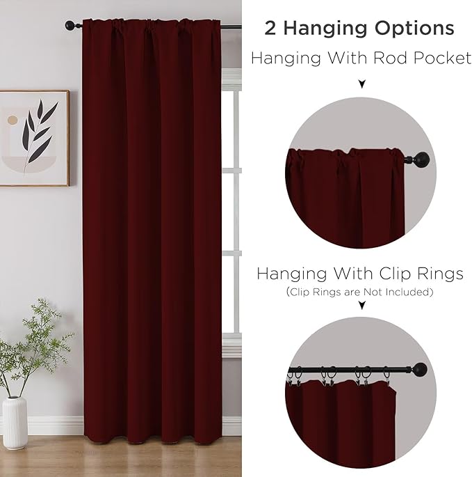 CUCRAF Burgundy Red Blackout Curtains 84 inch Length 2 Panels Set, Rod Pocket - Image 3