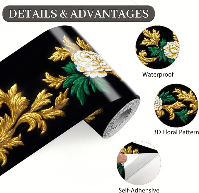 Baroque Floral Wallpaper Border 196x4 Inch Removable Wall Border Peel and Stick - Image 8