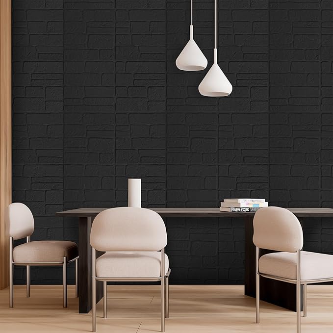 YU LI 3DH 3D Wall Panels Peel and Stick Faux Stone Wall Panel Black 20-Pack - Image 2