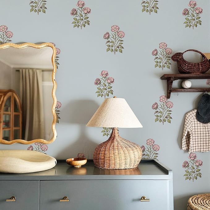 17.3"× 118.1" Vintage Blue Floral Wallpaper Peel and Stick Boho Wallpaper - Image 3