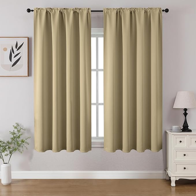 CUCRAF Beige Blackout Curtains 45 inch Length 2 Panels Set, Rod Pocket Room by CUCRAF
