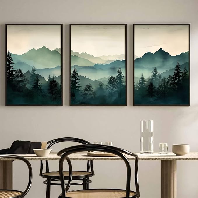 Mountain Wall Art Decor Set of 3 Sage Green Forest Canvas Wall Art Prints by Unknown