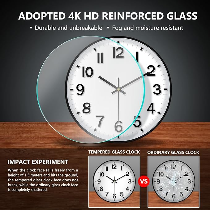 Black Wall Clock, 8 Inch Wall Clocks Battery Operated, Round Modern Non Ticking - Image 4
