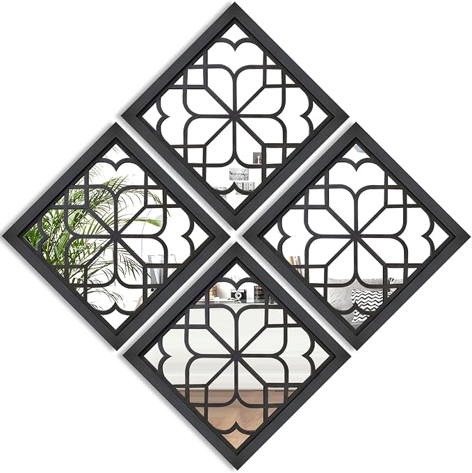 Wocred Set of 4 Mirrors Square Wall Mirror, Gorgeous Rustic Farmhouse Accent by Wocred