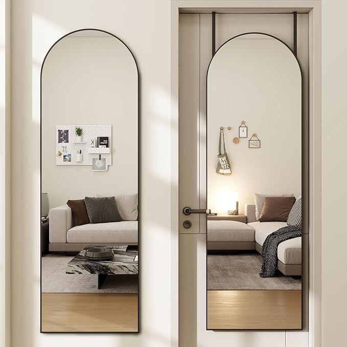 Arched Full Length Door Mirror 14x48, Metal Frame by JAWGLOW