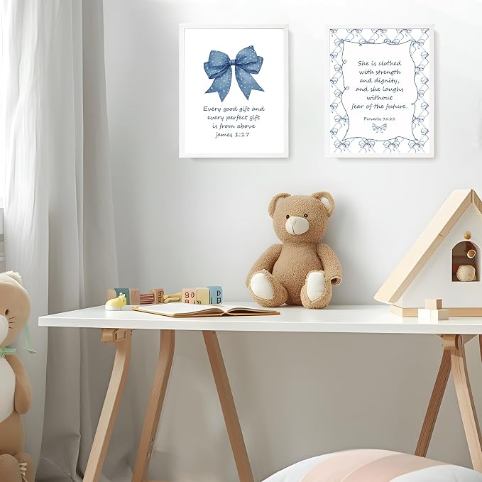 LARTSFRO Coquette Navy Blue Bow Jesus Wall Art Decor Posters, Inspirational - Image 7
