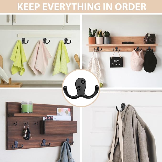 Homanu 34 Pack Coat Hooks, Heavy Duty Double Prong Coat Hooks Wall Mounted - Image 2