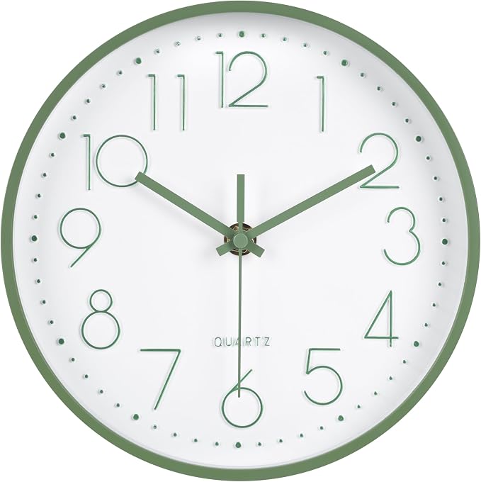 Modern Green Bathroom Wall Clocks 8 Inch Non-Ticking Battery Operated by HorizentWallClock