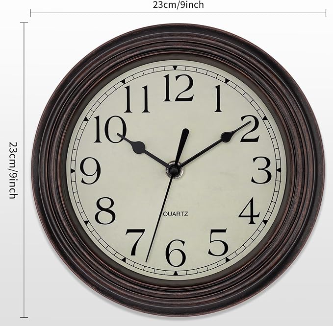 Foxtop 9 Inch Wall Clock Battery Operated Silent Non-Ticking Small Classic - Image 2